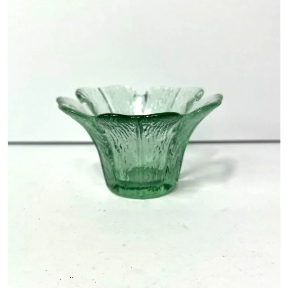 Vintage Viking Glass Green Flower Petal Votive Candle Holder